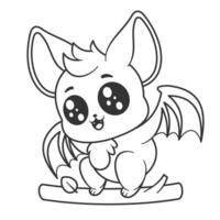 Cute bat on a tree branch, for coloring vector