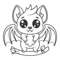 Cute bat alone on a tree branch, for coloring vector