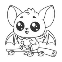 Cute bat sitting on a tree branch, for coloring vector
