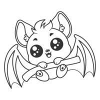 Cute bat on a branch, for coloring vector