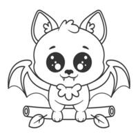 Bat standing on tree trunk, for coloring vector