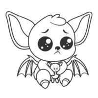 Bat feels sad while hugging doll, for coloring vector