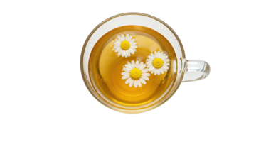 A cup of tea with daisies in it png