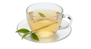 A cup of tea with a leaf on top png
