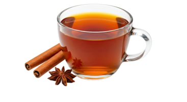 A glass of tea with cinnamon and an anise png