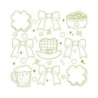 St. Patrick's Day set. Outline elements for retro design. Hats, four-leaf clovers, glasses of beer, pots with gold, horseshoes and coins. Patrick's Day celebration vector