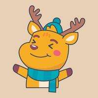 deer happy face cartoon character with outline flat design vector