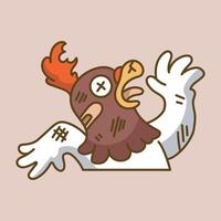 K.O chicken emoticon character with outline flat design vector