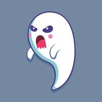 scared face cute ghost in outline flat design vector