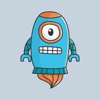 robot rocket cartoon character in outline flat design vector