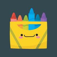 crayon pack with cartoon character cute face in flat design vector