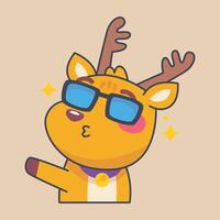 deer cool face wearing sunglasses cartoon character in outline flat design vector