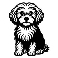 A black and white dog sitting on a white background vector