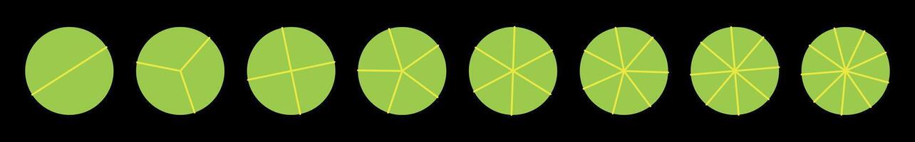 Green Colorful pie chart with divided sections, circular infographic diagram, segmented wheel for data visualization, geometric business graph. Flat illustration isolated on white background. vector