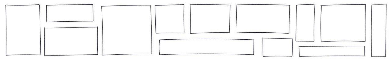 Hand drawn rectangular frame with rough brush strokes, sketchy pencil and marker border, scribbled square box outline. Flat illustration isolated on white background. vector