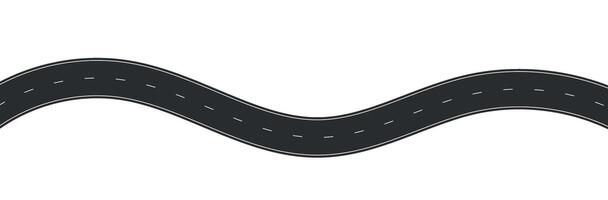 road top view, curved highway path with lane markings, long trip route map, wavy street track design. Flat illustration isolated on white background. vector