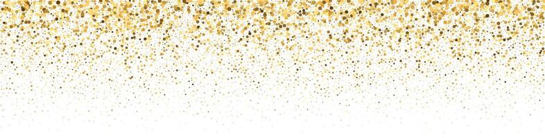 Golden glitter with falling confetti and sparkle dust. Magical border pattern festive frame. Flat illustration isolated vector