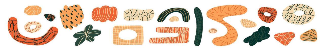 Abstract paper cutout shapes, organic geometric elements, colorful collage pattern with stars, modern kid friendly design. Flat illustration isolated on white background. vector