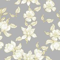 Hand Drawn Elegant Magnolia Flower Seamless Pattern vector