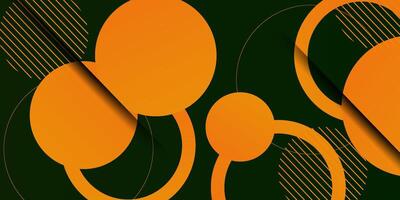 Abstract colored orange circle 3D background. Dark green background concept with overlapping circle shape pattern. Eps10 vector