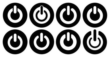 Collection of Eight Different Black and White Power Button Icons Variations vector