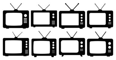 Collection of eight vintage television sets with antennas displayed in rows vector