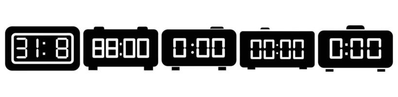 Collection of Retro Digital Alarm Clocks Showing Different Times vector
