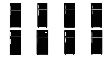 Collection of Eight Black Silhouette Refrigerator Icons Different Sizes and Styles vector