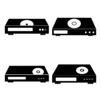 Collection of Black and White DVD Player Icons Showing Top and Side Views vector