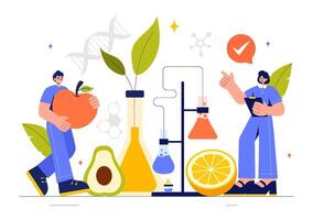 Illustration of Food Technology with Scientists Analyzing Chemical Composition vector