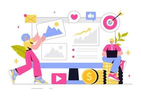Web Marketing, Content Strategy, and SEO Optimization Illustration vector