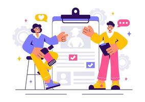 Fashion Model Photo Session with Photographer and Manager in a Flat Style Illustration vector