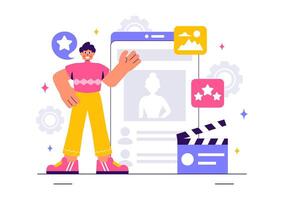Glamorous Photoshoot for Model Portfolio with Photographer and Manager in a Flat Design vector