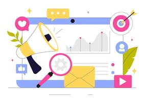 Online Marketing Strategy Illustration with Business Analytics and Ad Targeting in Flat Style vector