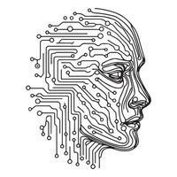 Cybernetic huCybernetic human AI face with digital circuit man face with a digital circuit vector