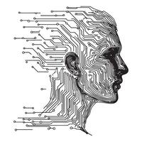 Cybernetic human face with digital circuit vector