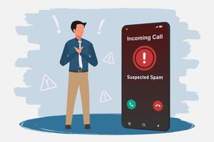Man crossing his arms as a sign of refusal or prohibition for unknown phone call or spammer. vector