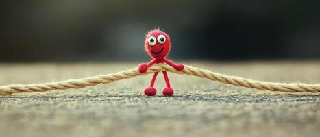A red character is pulling on a rope photo