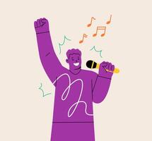 Man with microphone singing in karaoke. Colorful illustration vector