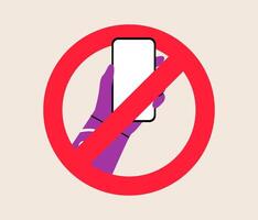 Prohibition to use a mobile phone. No phone. Digital detox. Colorful illustration vector