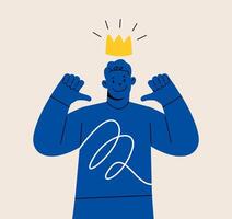 Young man pointing himself with both hands confident. Concept of positive self esteem. Colorful illustration vector