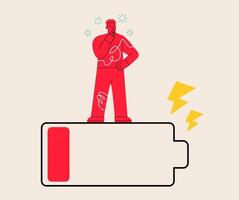 Man with low battery, Energy Level. Emotional burnout. Tired people. Colorful illustration vector