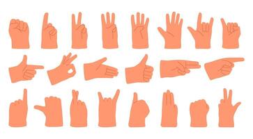 Hands in various gestures. Flat illustration isolated on white background. vector