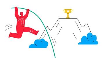 Man is jumping with pole vault to the target. Colorful illustration vector