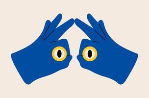 Hand gesture symbolizing binoculars, magnification, looking into the distance. Colorful illustration vector