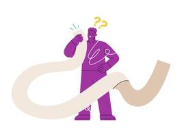 Man with expired bill in hands. Big expenses and financial problem concept. illustration vector
