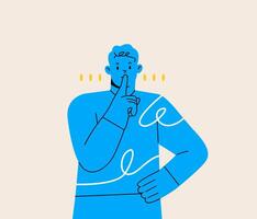 Man shows a gesture of quiet, do not make noise. Colorful illustration vector