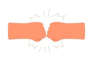 People give fists bump greeting or getting acquainted. Flat color illustration on white background vector