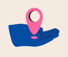 Pin point, location marker in hand icon. Map pointer. position search concept. Colorful illustration vector
