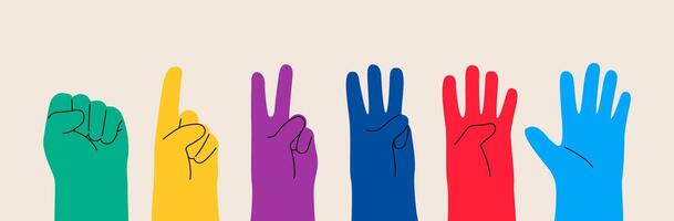 Hand count. Hands counting zero to five. Colorful flat illustration vector